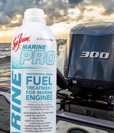 Sea Foam Marine Pro Fuel Treatment for Marine Engines Product Photo on Boat