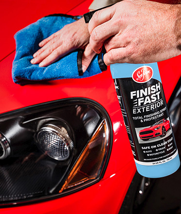 Finish Fast Exterior Total Finishing Spray Product photo applying to red car