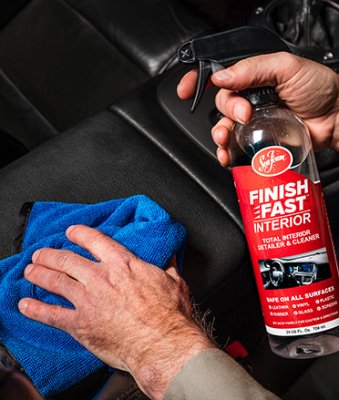Finish Fast Interior Car and RV cleaner applying to inside of car