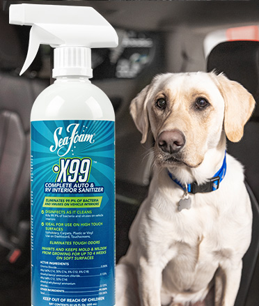 X99 Interior Sanitizer Product Photo with Dog
